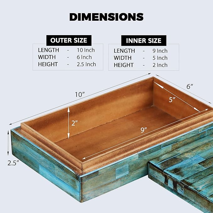 Handicrafts Home Large Decorative Storage Box with Lid â 10x6x2.5â Coffee Table Organizer, Keepsake- Decorative Boxes for Home Decor, Stylish Decorative Box for Office Decor- Verdigris
