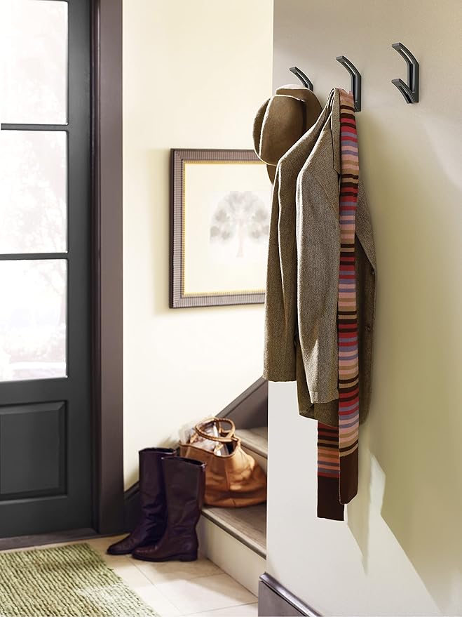 Amerock H37010MB | Avid Double Prong Decorative Wall Hook | Matte Black Hook for Coats, Hats, Backpacks, Bags | Hooks for Bathroom, Bedroom, Closet, Entryway, Laundry Room, Office