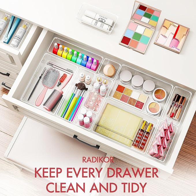 31-Piece Transparent Plastic Drawer Organizer Set for Kitchen, Bathroom, Makeup, Desk