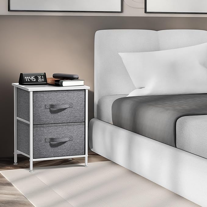 Sorbus Nightstand with 2 Drawers - Bedside Furniture End Table Night Stand with Steel Frame, Wood Top & Easy Pull Fabric Bins - Small Dresser & Chest for Home, Bedroom Accessories & Office