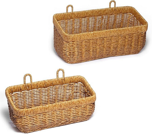 2 PCS Fruit Racks, Kitchen Hanging Basket, Open Storage Bins, Fruit And Vegetable Storage Container, Potato Basket, Kitchen And Bathroom Countertop Organization For Home Decor(Yellow-(M+L))
