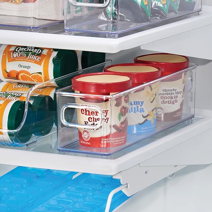 iDesign Stackable Fridge Bin with Handles - Ideal for Freezer or Pantry, Set of 3, Clear, Made in USA