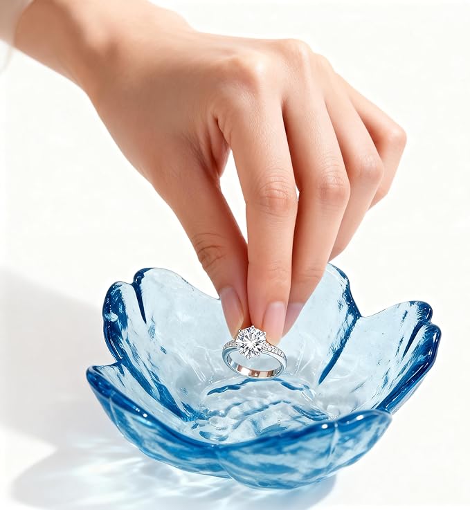 Mini Flower Ring Plate Jewelry Storage Tray Ring Holder for Dressing Table, Bedside Table, Room Bathroom Decoration, Cute Valentine's Day Christmas Birthday Gift for Women (blue flower)