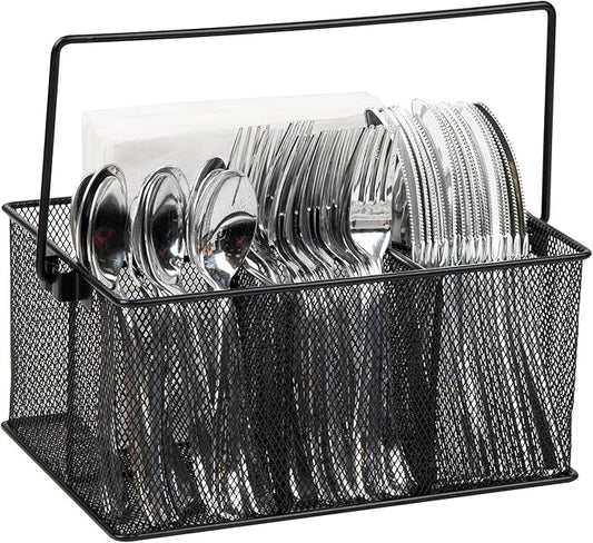 Mind Reader Utensil Holder, Silverware Organizer, Caddy, Cutlery Holder, Kitchen, Metal Mesh, 10"L x 7"W x 4.75"H, Black