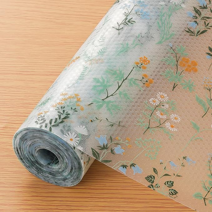 INNOLITES Shelf Liners for Kitchen Cabinets – Drawer Liner Waterproof & Oil-Proof, Non-Adhesive EVA with Floral Pattern – Durable Washable, Easy to Cut (Sage Green, 11.8" x 360")