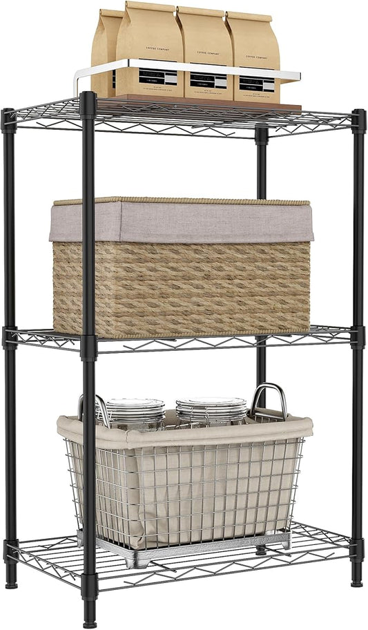 IZEUK 3 Tier Metal Wire Shelving Rack Storage Shelves for Kitchen, Bedroom, Living Room or Laundry Room, Black, 17.7" W x 11.8" D x 28.8" H