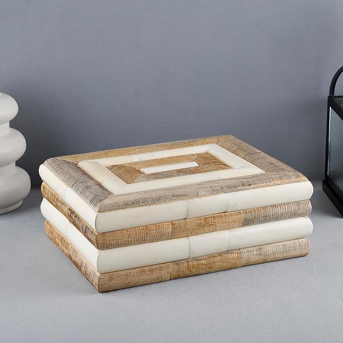 Handicrafts Home Large Decorative Storage Box with Lid– 10x8x4” Coffee Table Organizer, Keepsake- Decorative Boxes for Home Decor, Stylish Decorative Box for Office Decor- Drancy Ribbed
