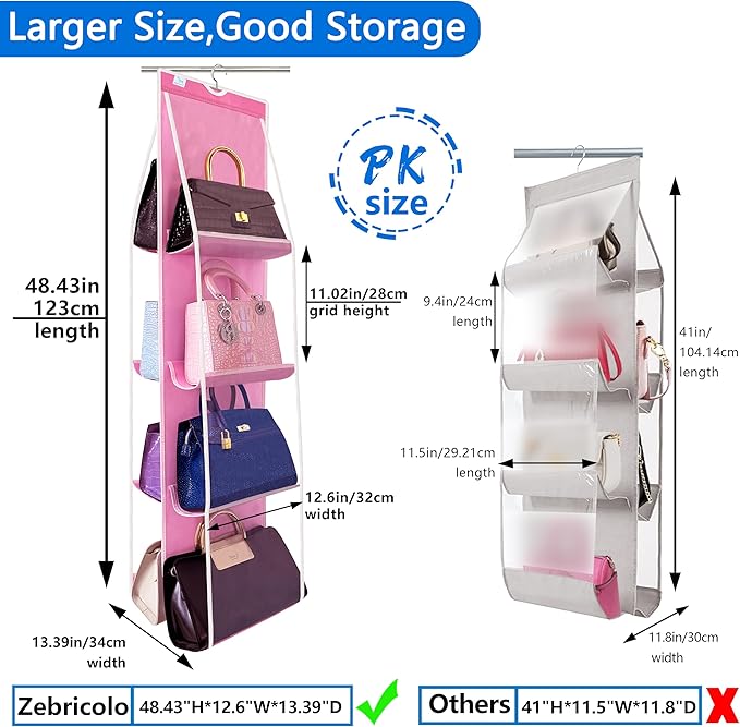 purse organizer for closet, new improved larger purses design, purse organizer, Heavy-Duty Metal Hooks, purse storage, Luxe Closet Organization for High-End Homes1-Pack (Pink)