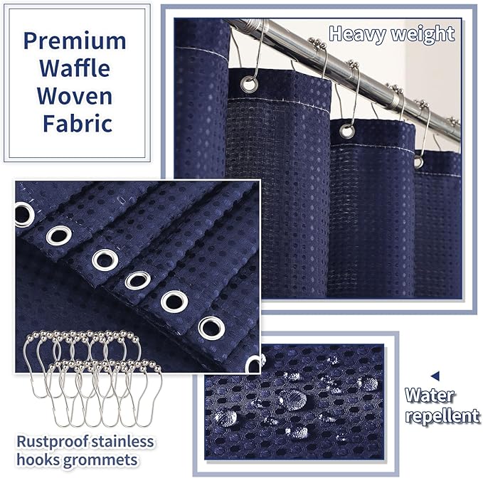 Bathroom Set with Shower Curtain and Rugs- 25PC Blue Bathroom Accessory Set, Navy Blue Shower Curtain Set, Toilet Brush, Trash Can, Qtip Holder & Soap Dispenser