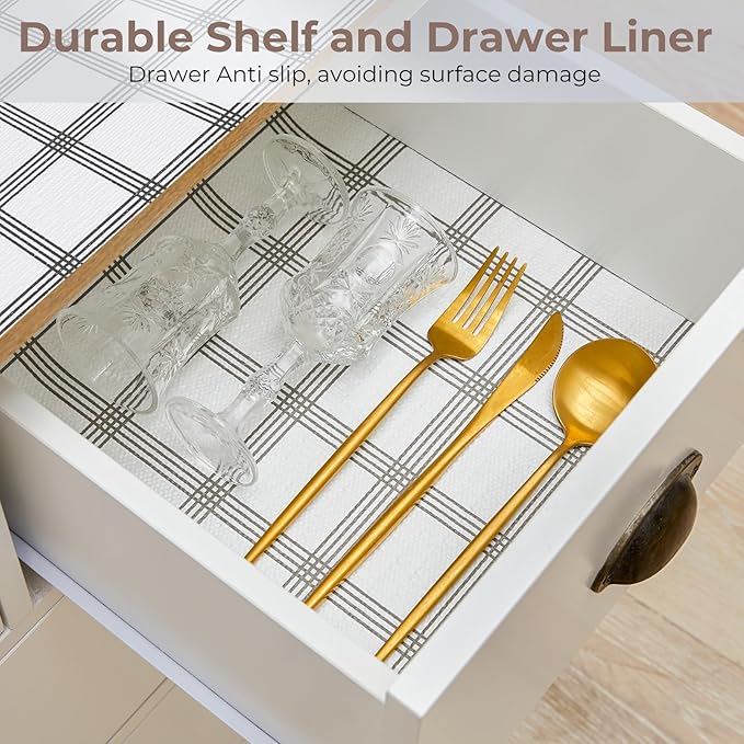 Coavas Extra Grip Thickened Shelf and Drawer Liner - Non-Adhesive Non-Slip Waterproof Mats for Kitchen Cabinets, Drawers, Shelves, Dresser & Cupboard, Easy Cut DIY (Stripe, 12IN x 20FT)