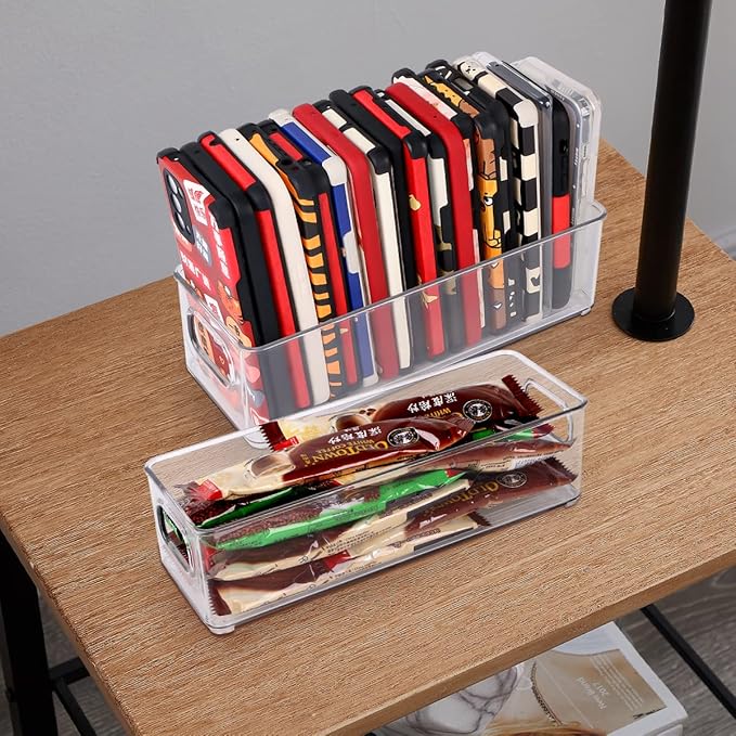 Phone Case Box Organizer, Clear Storage Bins w Handles for Kitchen Organization, Multifunctional Phone Case Storage Holder for Classroom, Desk, Cupboard, Cabinet