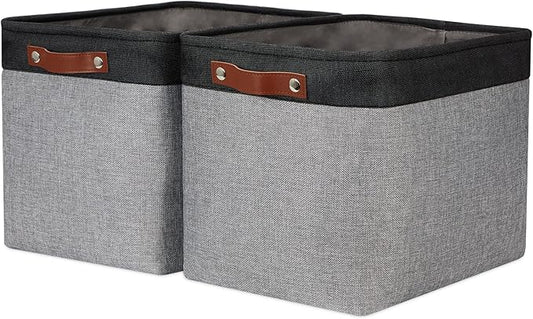 HNZIGE Large Storage Baskets Fabric Cloth Tall Baskets for Shelves[2 Pack] Foldable Organizer Bins 16" X 11.8" X 11.8" Decorative Storage Basket Black Storage Bin for Organizing Closet Toy(Black&Gray)