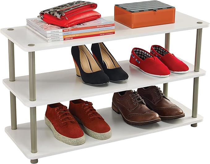 ClosetMaid 3-Tier Shelf Organizer Unit for Shoes, Accessories, Hats, Purses, Bags, in Entryway or Closet, Wood Shelves with Metal Frame, White