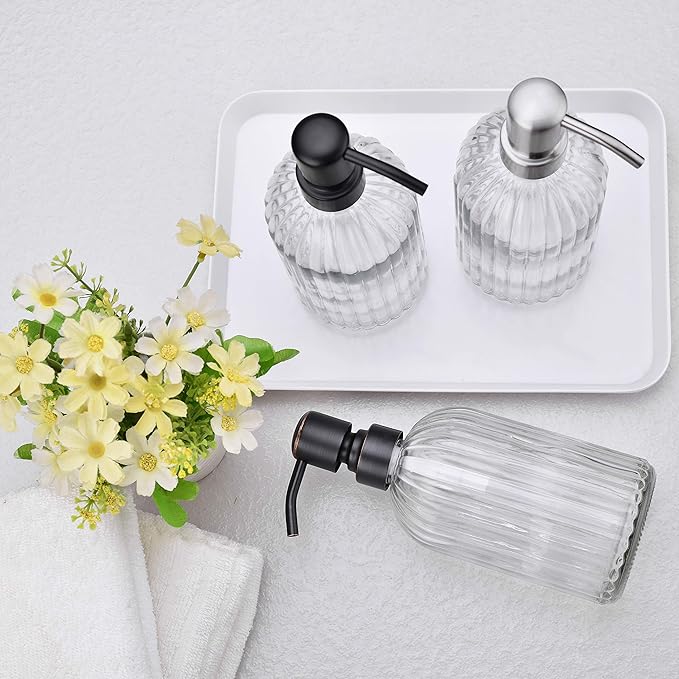 Glass Soap Dispensers for Kitchen and Bathroom, 16oz Heavey Glass Bottle, Stainless Steel Brushed Nickel Pump,Clear Farmhouse Bathroom Soap Dispenser