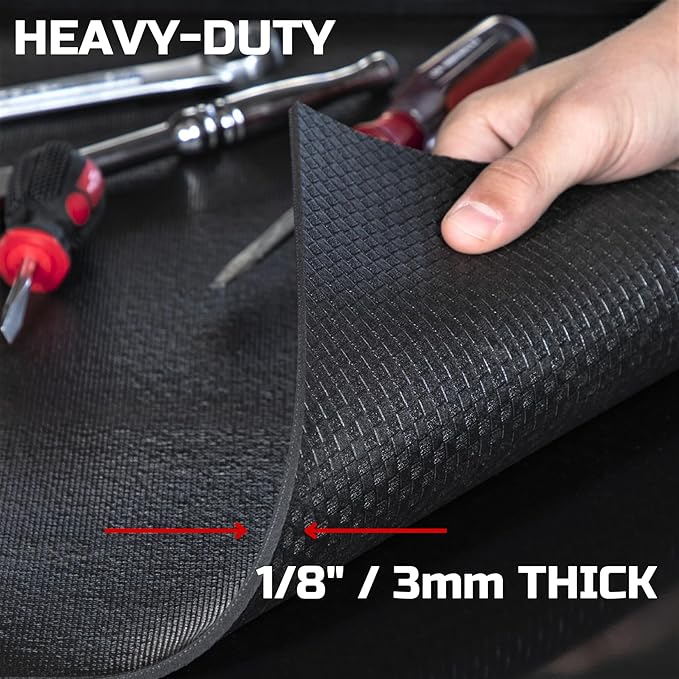 ONREVA Tool Box Liner 16 inch wide x 6 ft Large, Thick Heavy Duty Toolbox Drawer Liners, Rolling Tool Chest Foam Mat, Shelf Rubber Mat, Black Non-slip Organizer Pad for Cabinet, Workbench