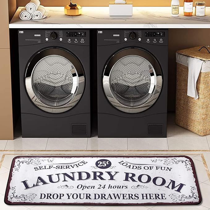 Laundry Room Long Mat Area Rug Non-Slip Floor Mat Waterproof Farmhouse Carpet for Kitchen 40" x 20"(White-1)