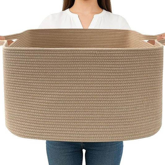 Magazine & Newspaper Baskets,Large Woven Rope Blanket Basket,24"x16"x15"Storage Bin with Handle,Toys Storage,Laundry Basket for Home Organization/Living Room/Nursery/Bedroom,Jute