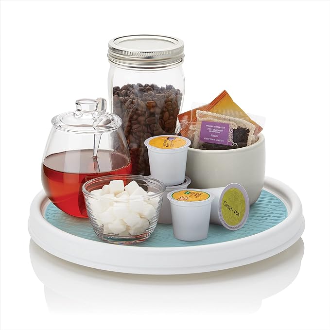 Copco 5234754 Non-Skid Pantry Cabinet Lazy Susan Turntable, 12-Inch, White/Aqua (Pack of 2)