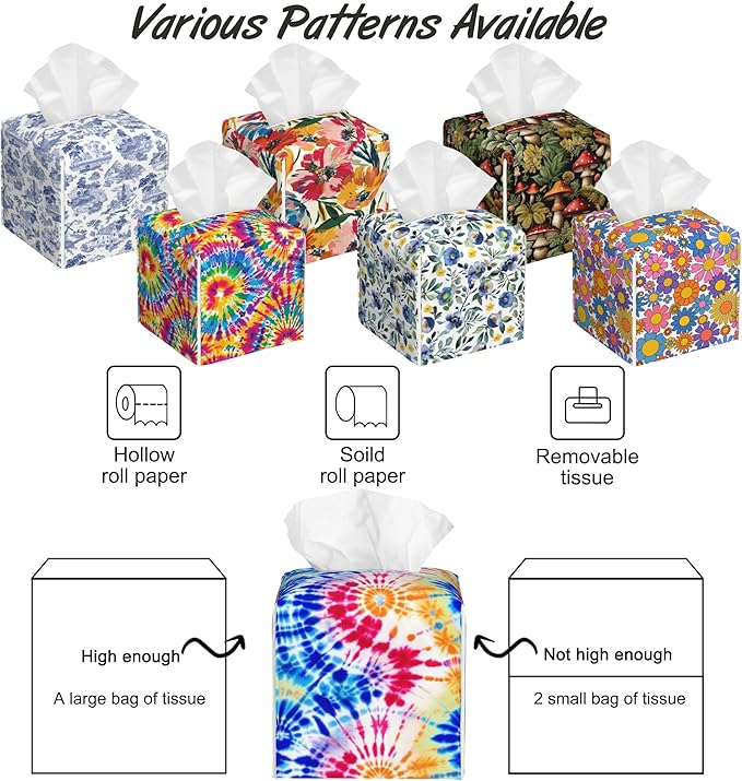Rainbow Tie Dye Swirl Tissue Box Cover Square,Tissue Box Holder with Belt Bottom,Stylish Leather Napkin Holder for Vanity Countertop,Nightstands,Office Desk,5.2"Ã5.2"Ã5.2"