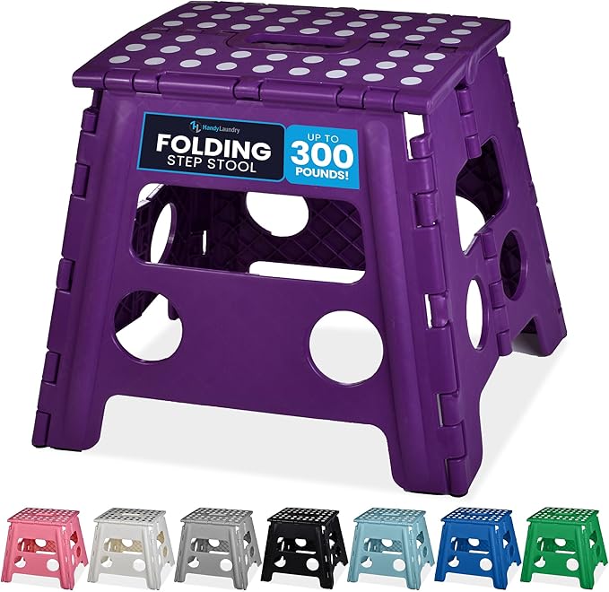 Handy Laundry Folding Lightweight Step Stool - Sturdy Enough to Support Adults and Safe Enough for Kids - Opens Easy with One Flip - Great for Kitchen, Bathroom or Bedroom (Purple- 13 inch)