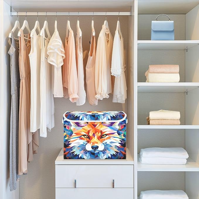Fox Geometric Collapsible Storage Bins with Lids Decorative Fabric Cubes Closet Organizer Basket Boxes Containers for Clothes Box Chest Folding Rectangle