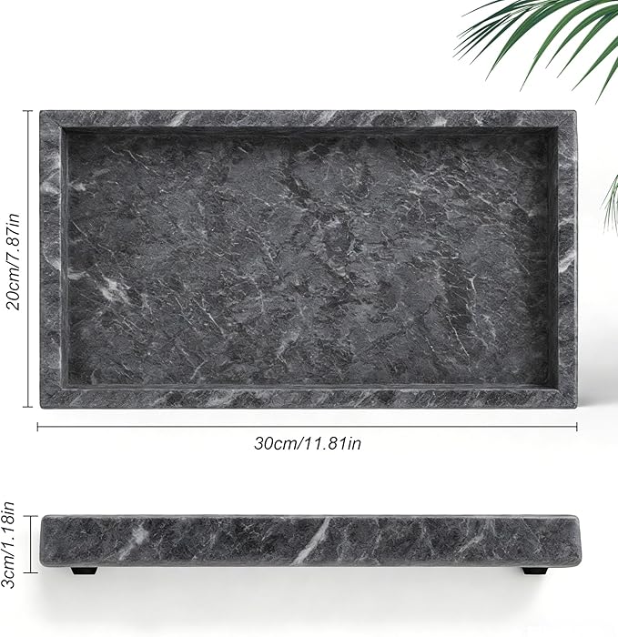 Natural Marble Tray, Stone Tray for Bedroom/Bathroom/Kitchen/Vanity Countertop, Jewelry Tray for Rings Earrings Necklace Bracelet Watch, Room Decor Aesthetic
