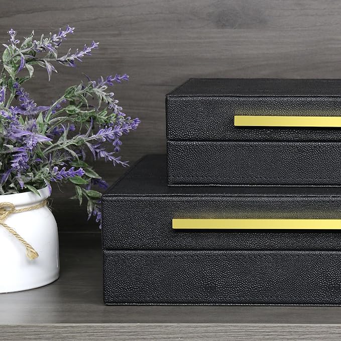 Modern Decorative Box Faux Shagreen Leather, Decorative Storage Boxes with Lids for Home Decor, Large Multifunctional Storage Jewelry Box Organizer