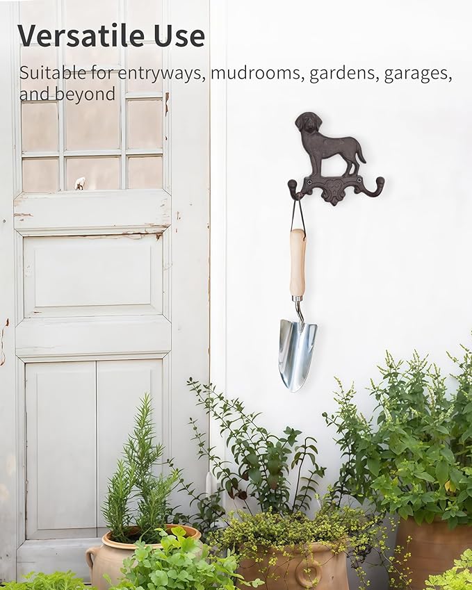 Cast Iron Dog Wall Hooks for Hanging, Heavy Duty Dog Leash Holder for Wall Mount Coat Hooks Decorative Key Hanger Vintage Farmhouse Entryway Cute Animal Decor Rustic Brown 2 Pack