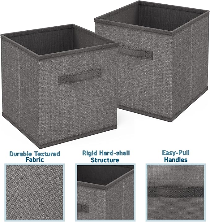 Nestl Foldable 6 Cube Storage Organizer Bins, Fabric Storage Cubes, Grey, 11-Inch