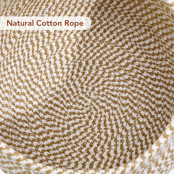 Small Cotton Rope Storage Basket with Lid, 8 inch Round Woven Covered Basket for Organizing, Decorative Lidded Baskets for Nursery Shelf, Boho Makeup Organizer for Vanity Countertop