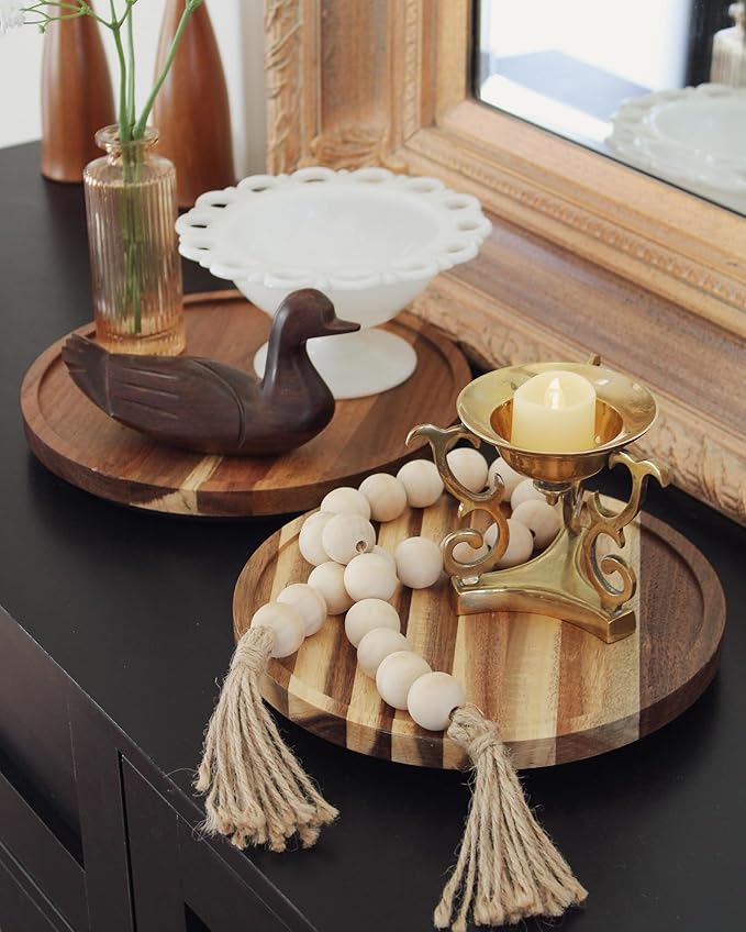 LAMU 11'' Acacia Wood Lazy Susan Organizer for Table Top, Lazy Susan Turntable for Cabinet, Kitchen, Countertop, Pantry Organization