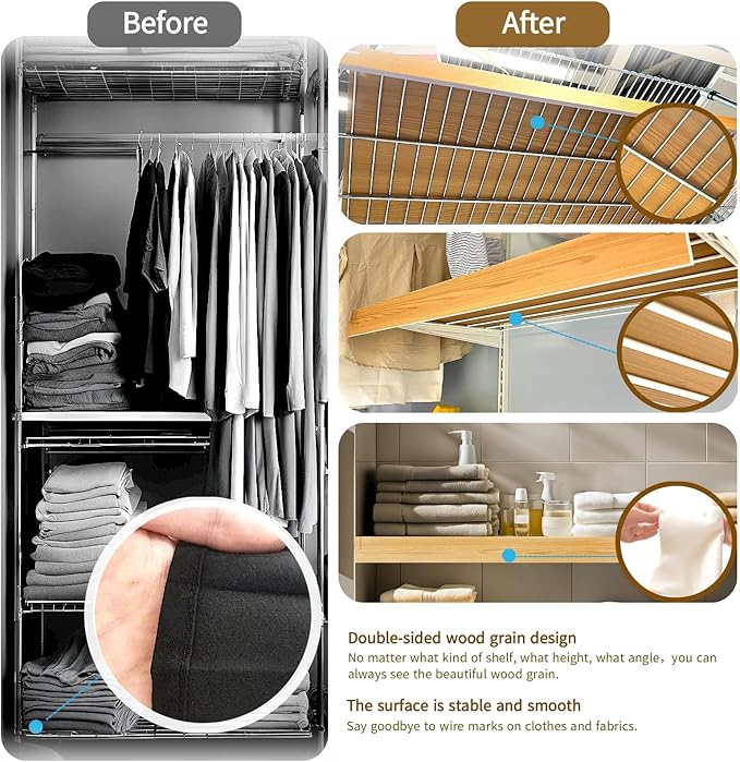 Wire Shelf Cover, Wire Rack Covers for Pantry,4 Pcs PVC Wood-Look Faux Wood Shelf Liners,35x16 Inch,0.24inch Thick for Home and Kitchen Organization