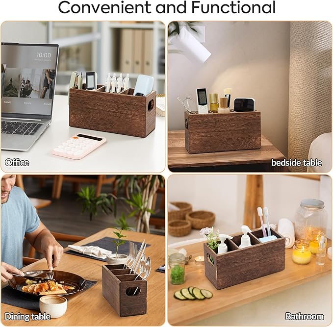 Wooden Silverware Holder, Kitchen Utensil Caddy with 3 Compartments, Cutlery Storage Organizer Countertop, Flatware Organizer for Party, Spoon, Fork Holder