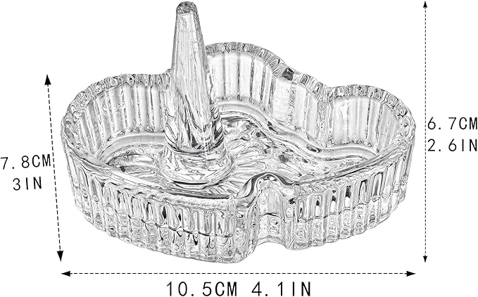 kanpura Double Heart Shape Decorative Ring Tray Crystal Glass Trinket Tray Jewelry Dish Organizing Necklace Earrings Birthday Mother's Day Gifts for Mom Best Friend Sister, Clear
