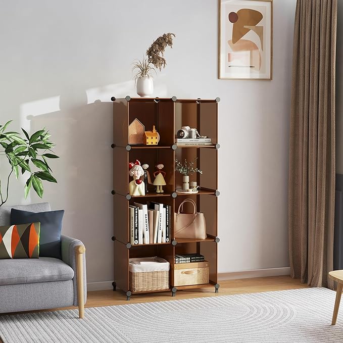 AWTATOS 8 Cube Storage Organizer, Closet Organizer Storage Shelf, Bookcase Bookshelf, DIY Stackable Storage Cubes Shelves for Closet, Bedroom, Home, Office, Cocoa Brown