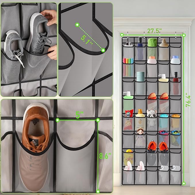 Meolsaek Over the Door Organizer, 46lbs Load and Anti-Tilt Design, 5 Tier Behind the Door Storage, Hanging Door organizer Perfect for Closet Organizers, Bathroom Storage