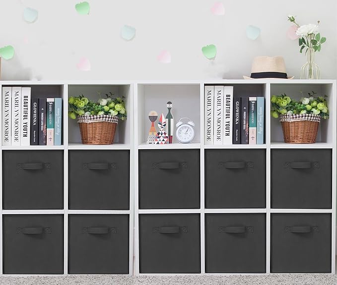 Storage Cubes, 11 Inch Cube Storage Bins, Set of 10, Fabric Foldable Storage Bins With Handles, Closet Storage Organizer Bins, Cubby Clothing Storage Baskets for Shelves, Black