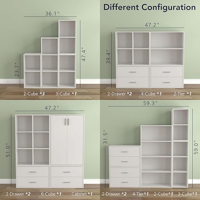 Homes: Inside + Out Apexa 3-Tier Cube Storage Organizer Shelves, Stackable Wood Bookcase Fits Cubby Bins for Organization, Dorm Teen Room Decor & Home Office, White
