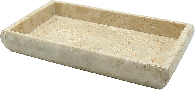 Luxury Hand-Carved Natural Marble Vanity Tray â Elegant & Heavy-Duty Organizer for Bathroom, Bedroom, Makeup, Countertops, Champagne Beige, Rectangular