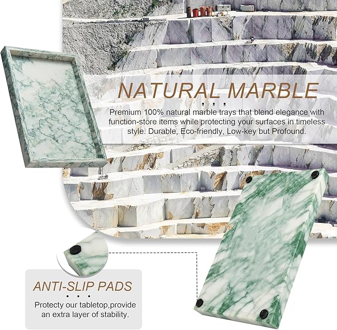 Natural Marble Tray, Stone Tray for Bedroom/Bathroom/Kitchen/Vanity Countertop, Jewelry Tray for Rings Earrings Necklace Bracelet Watch, Room Decor Aesthetic