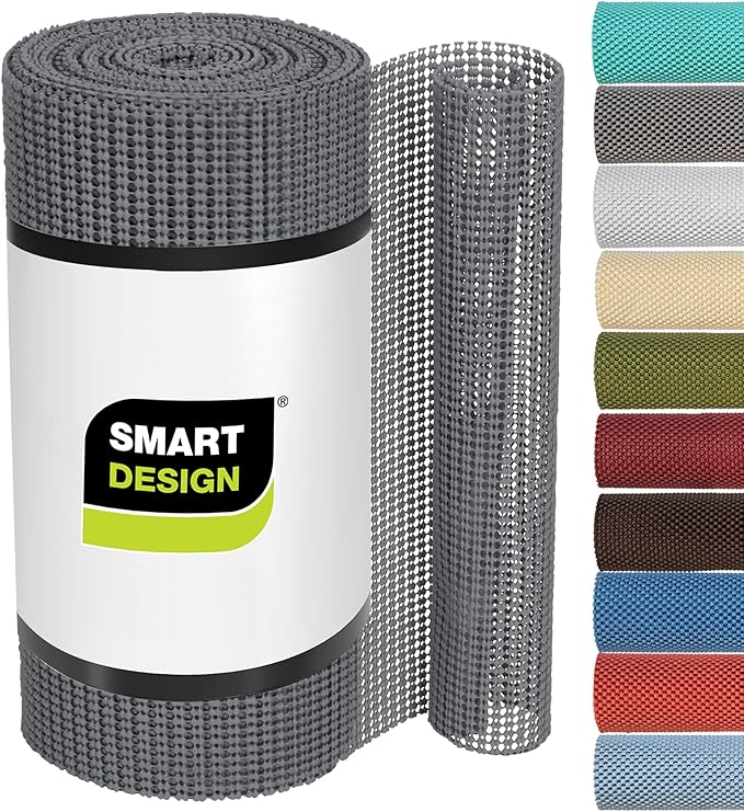 Smart Design Classic Grip Shelf Liner For Home Organization- Non Adhesive/Slip, Easy Clean - Perfect for Desk, Shelves, Kitchen, Bathroom, Cabinet Protection -Graphite Gray