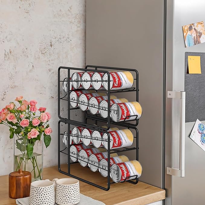 MOOACE Can Organizer for for Pantry, Stackable Soda Can Dispenser Canned Food Storage, Kitchen Cabinet Fridge Beverage Cans Holder, 4 Pack, Black