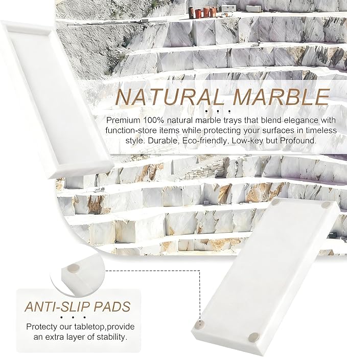 Natural Marble Tray, Stone Tray for Bedroom/Bathroom/Kitchen/Vanity Countertop, Jewelry Tray for Rings Earrings Necklace Bracelet Watch, Room Decor Aesthetic