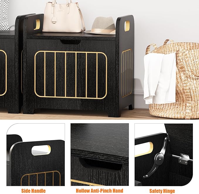Black Wooden Storage Chest, Small Cube Storage Box Organizer with Handles, Wooden Storage Bin for Books and Clothes, Square Side Table for Entryway, Living Room or Bedroom