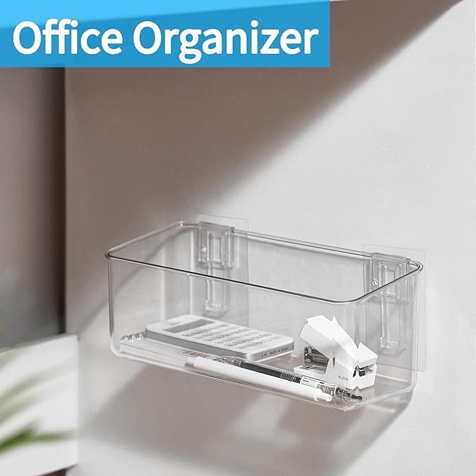 Adhesive Mount Storage Organizer Container Basket Bins, Plastic Over Cabinet Door Organizer, Pantry Wall Organization, Bathroom Organizer, Space Saving Holder for Sandwich Bags-4 Pack