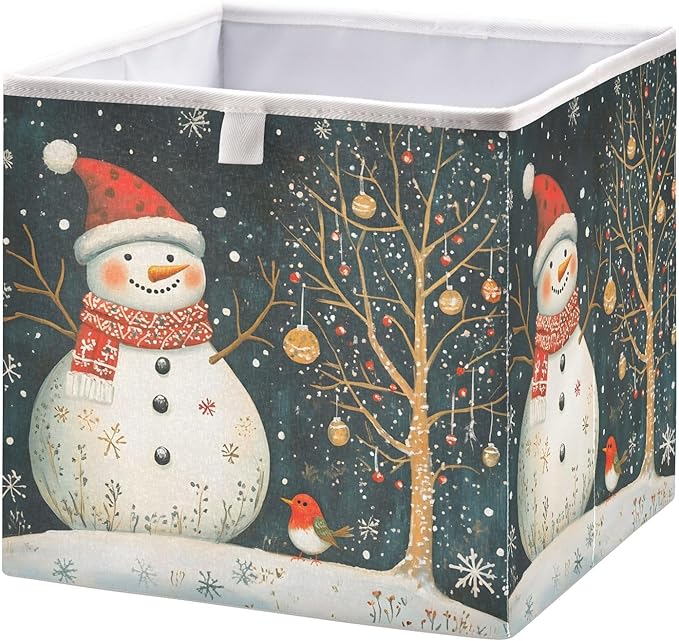 Bolaz Snowman and Bird Closet Organizers Storage Cubes Storage Bins Shelf Baskets Containers for Home Room Office,Square
