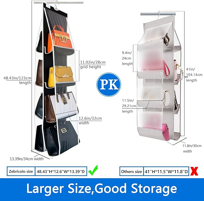 purse organizer, 2Pack, purse organizer for closet,NEW improved Larger, purse storage, Heavy Duty Hooks,handbag organizer, Space-Saving Design, closet organizer, Visibility, Black/White