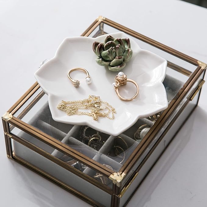 Kimdio Ring Holder Succulents Jewelry Dish Trinket Tray Necklace and Earring Holder for Women Home Decor Birthday Wedding Gift for Mom, Friend, Girlfriend