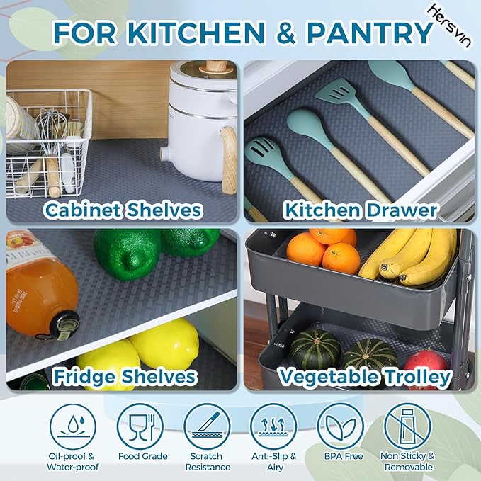 Hersvin Shelf Liners 20 in x 20 ft EVA Drawer Mats, Non-Adhesive Cupboard Pad, Kitchen Cabinet Lining Fridge Cushion (Gray Crossed Stripe, 50.8x610cm)