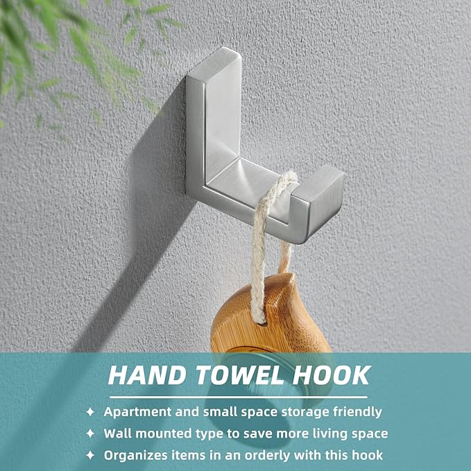 APLusee Brushed Nickel Towel Hook for Bathroom, 304 Stainless Steel Heavy Duty Bathroom Wall Hook, Wall Mounted